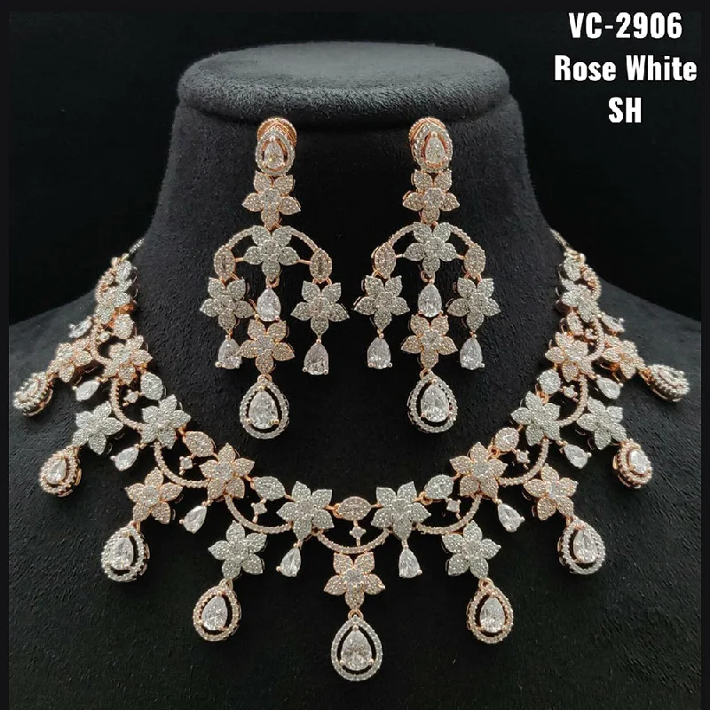 Modern Jewelry At Exclusive Discounts – Shop Today Vivah Creations Rose Gold Plated AD Stone Necklace Set